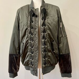 Sam Edelman Lace Up Velvet Trim Bomber Jacket Size M​​​